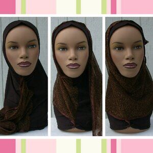 Brown Kuwaiti Mona Instant Hijab Muslim Islamic Headcover